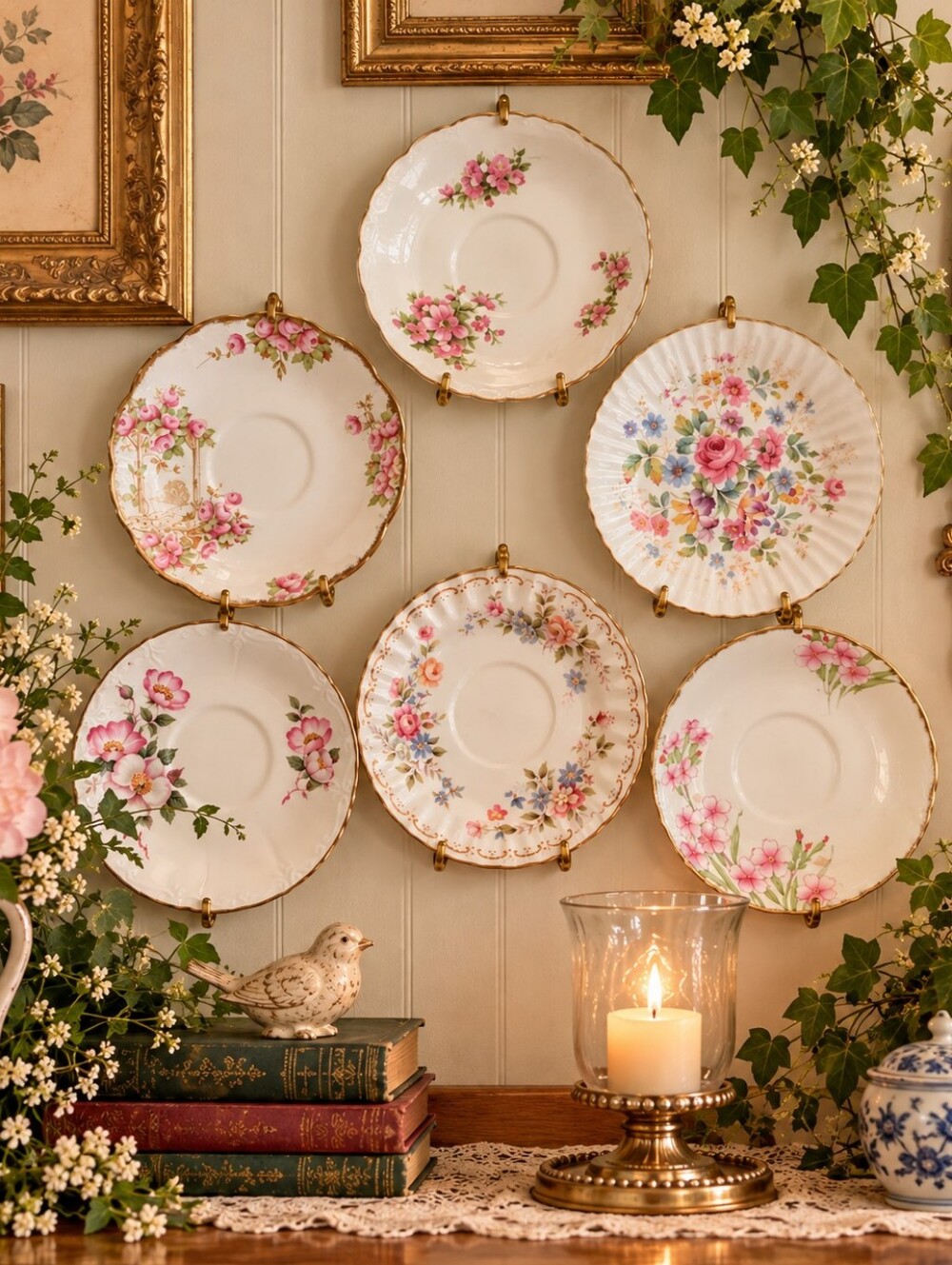 Curated Set of 6 Vintage Floral China Saucers – English Cottage / Shabby Chic